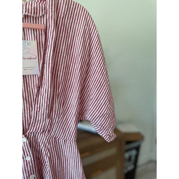 Reformation 100% Linen Striped Cecilia Kimono Mini Dress Red White Womens Size 4 - Picture 6 of 15
